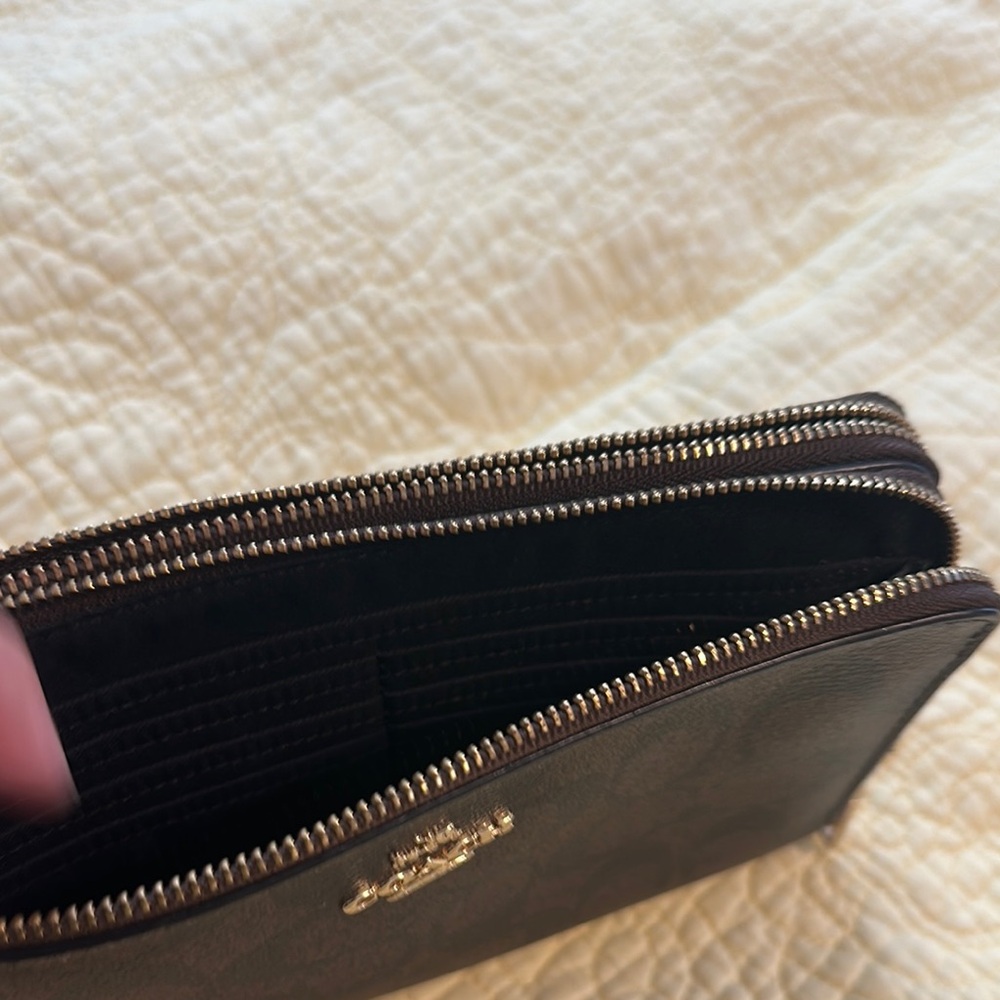 Coach Dark Leather Wristlet with Gold Accents - Picture 3 of 5